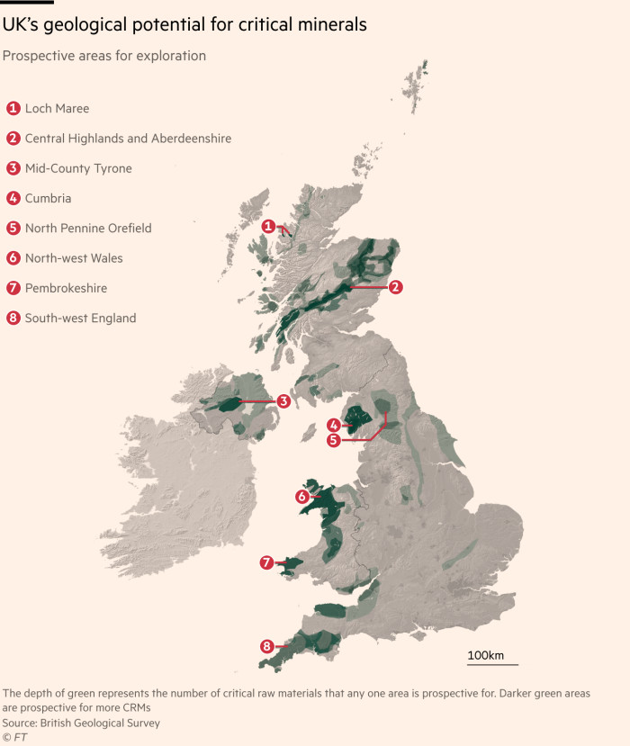 Map showing UK’s geological potential for critical minerals – Prospective areas for exploration