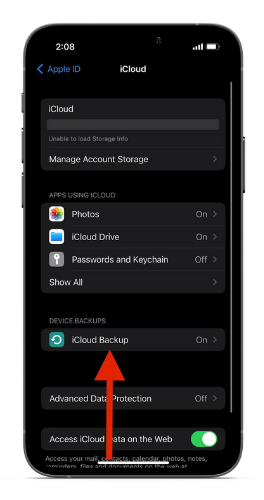 Tap iCloud Backup on the next screen