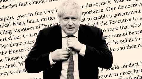 Montage of Boris Johnson and wording in the report
