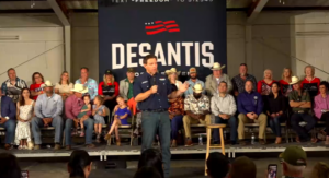 Ron DeSantis speaks at a June 26 campaign event in Eagle Pass, Texas.