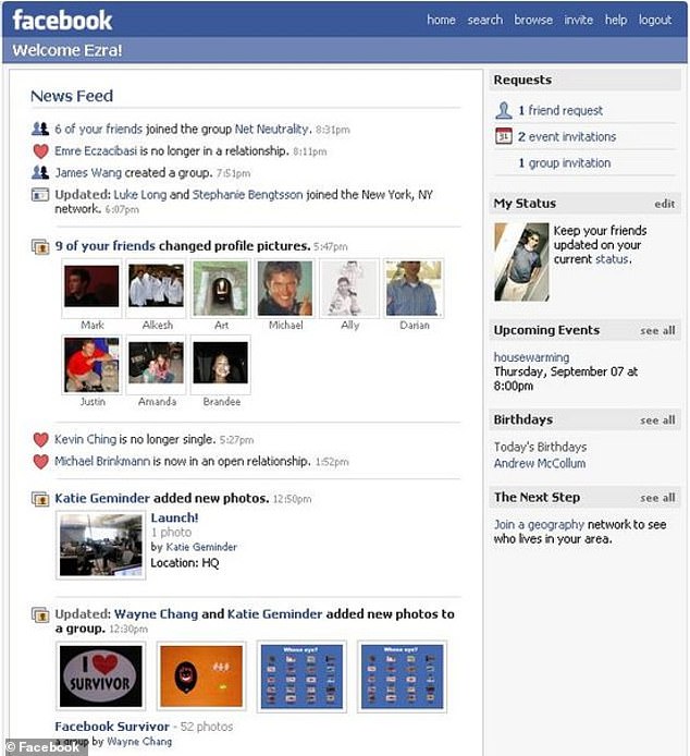 Facebook Newsfeed has come a long way since it was first created. In the original version (pictured) users only saw updates to their friend's profiles, but in the modern version the feed is filled with content from third-parties