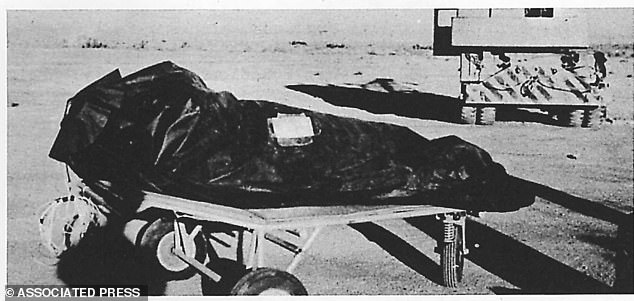 In June 1997, the Air Force released a second Roswell report, entitled 'The Roswell Report, Case Closed.' The 231-page report included this photo of a 1950s body bag containing a crash dummy which they contend was confused for alien victims from the crash of a flying saucer