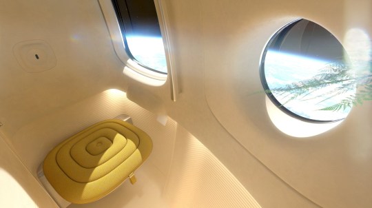 Artist's impression of bathroom on the Space Perspective space balloon. See SWNS story SWMRspaceballoon. The luxury capsule set to carry passengers to the edge of space by balloon has been unveiled. On Tuesday (20 Feb), Florida-based Space Perspective showed off the finished version of their Spaceship Neptune - Excelsior test capsule. The firm plans to fly the pressurised craft using a so-called giant 'SpaceBalloon' to gently ascend to an altitude of more than 100,000ft (32km). Up to eight passengers will pay $125,000 (??100,000) per ticket for the opportunity, and will enjoy a world-class food and beverage program, comfortable seating, and amenities like custom headphones. Space Perspective said they aim to begin taking its more than 1,750 current ticket holders ??? more than any other space tourism company ??? to the edge of space in 2025, and are expected to hit 4,000 seats sold ??? $400M in bookings ??? by the end of this year.