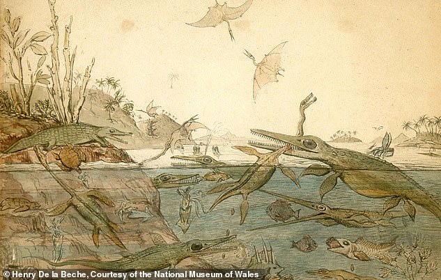 This painting, Duria Antiquor (A More Ancient Dorset), was painted in 1830 and is believed to be the first ever piece of paleoart - the depiction of life based on the fossil record