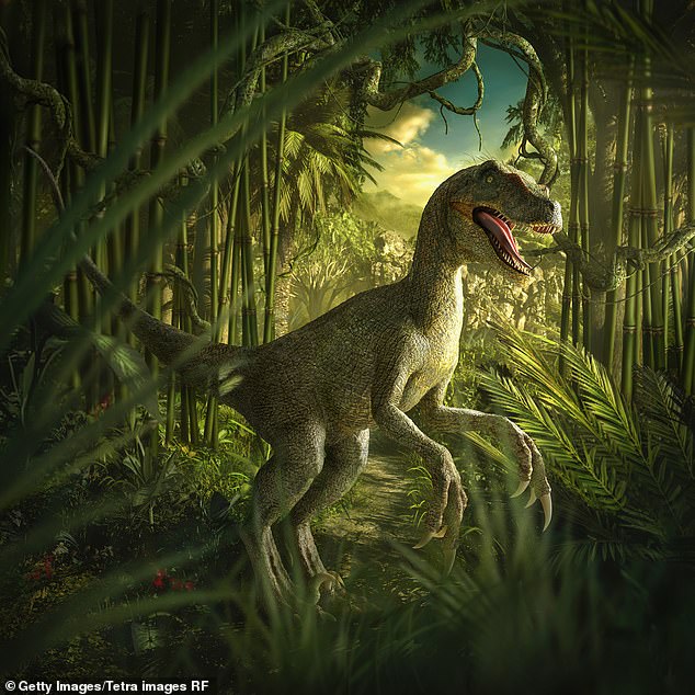 The velociraptor (pictured) has been depicted as green and scaly in numerous pieces of film and media