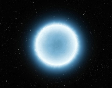 White dwarf on a black background. Sun's core after a supernova.