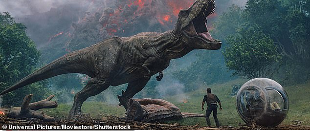 From Jurassic Park to Walking with Dinosaurs, blockbuster movies usually depict dinosaurs as terrifying beasts. Pictured: a scene from Jurassic World: Fallen Kingdom