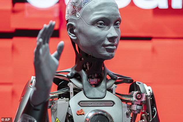 The Ameca Robot, from Edisalat is photographed during the Mobile World Congress 2024, in Barcelona, Spain last month