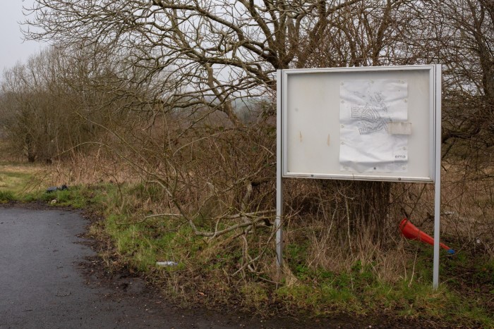 Faded sign showing planning application from September 2007 in Westfield, West Lothian