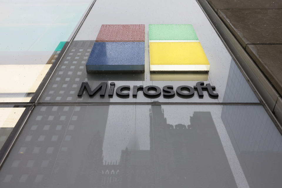 NEW YORK, NEW YORK - APRIL 03: The Microsoft logo is seen at an Experience Center on Fifth Avenue on April 03, 2024 in New York City. A Cyber Safety Review Board, created in 2021 by executive order and led by Homeland Security, released a report that detailed lapses by Microsoft that led to a targeted Chinese hack last year of top U.S. government officials’ email that included the email of Commerce Secretary Gina Raimondo. (Photo by Michael M. Santiago/Getty Images)